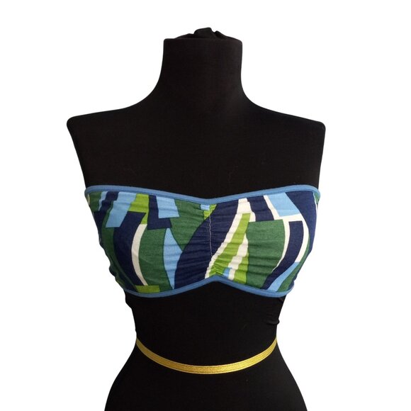 Free People M Medium Bra Top Blue Geo C Strapless Bandeau Womens Clothing NEW - Picture 1 of 8